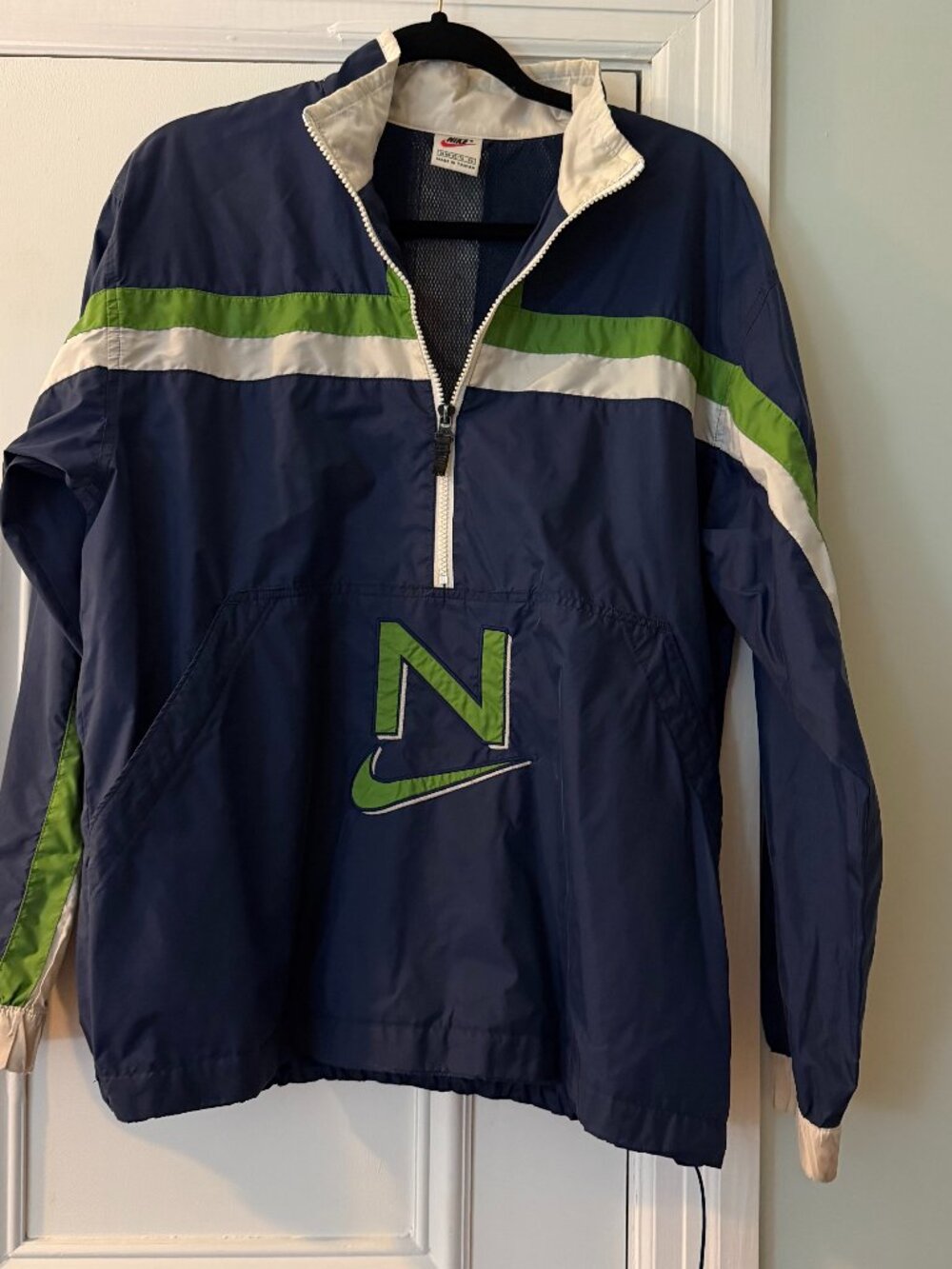 Vintage 90s Nike Windbreaker Youth XL 18-20 Navy Green White Colorblock